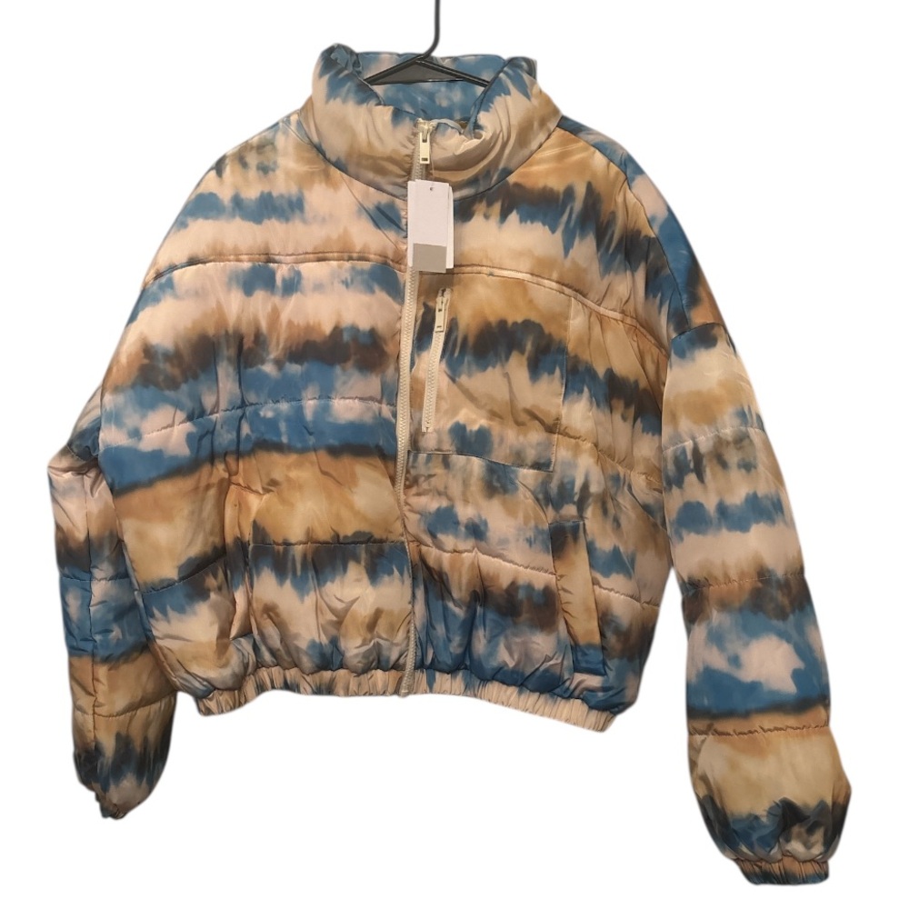 BP Nordstrom NWT Blue and Tan Tie-Dye Puffer Jacket